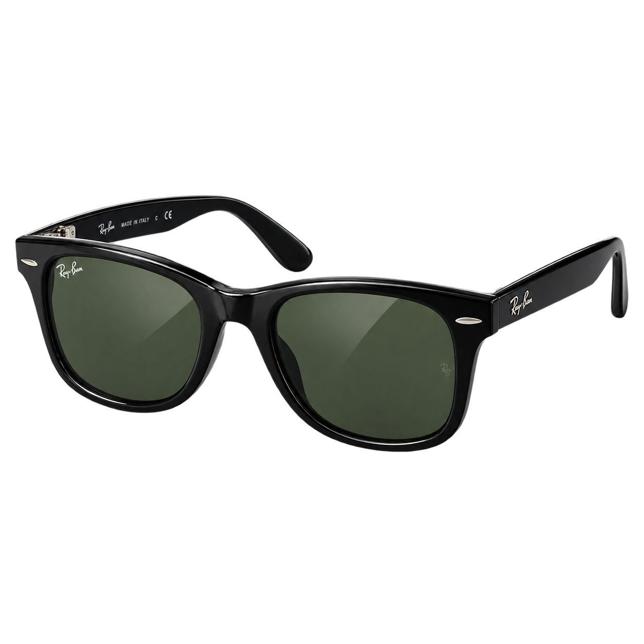 Ray-Ban, syze dielli katërkëndëshe të zeza me lente të gjelbra